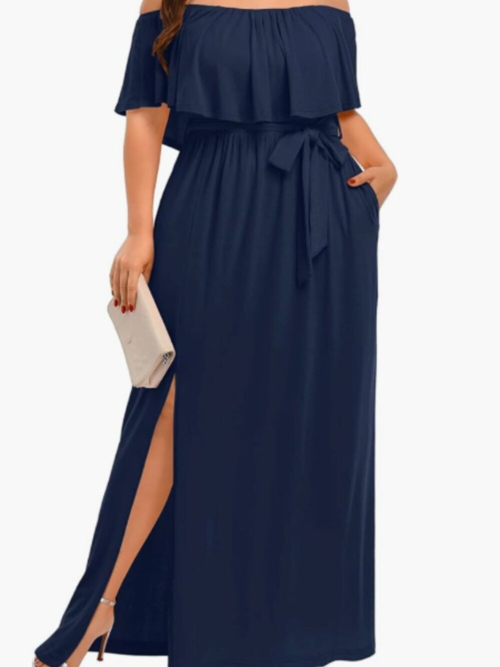 NWT Navy Off Shoulder Maxi Dress With Pockets Size 26